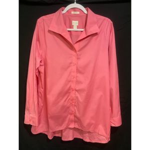 Chico's 2 Pink No Iron Button Front Hi Low Roll Tab Sleeves Shirt Top L/12